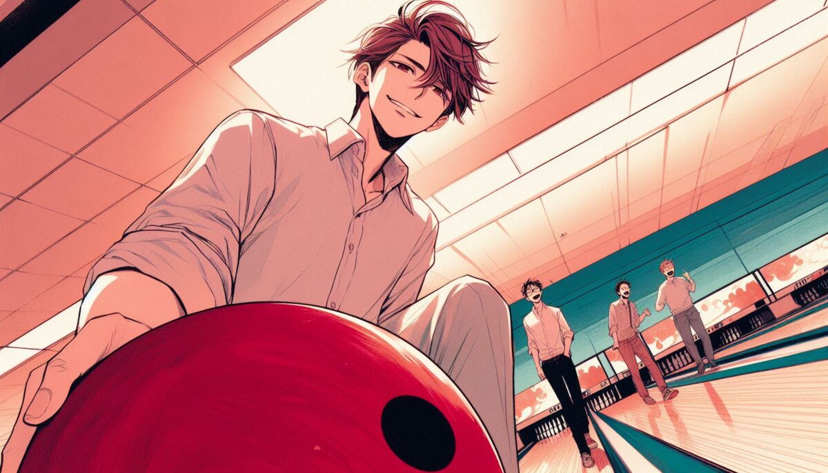 ボウリングのボールを拾おうとしている男性