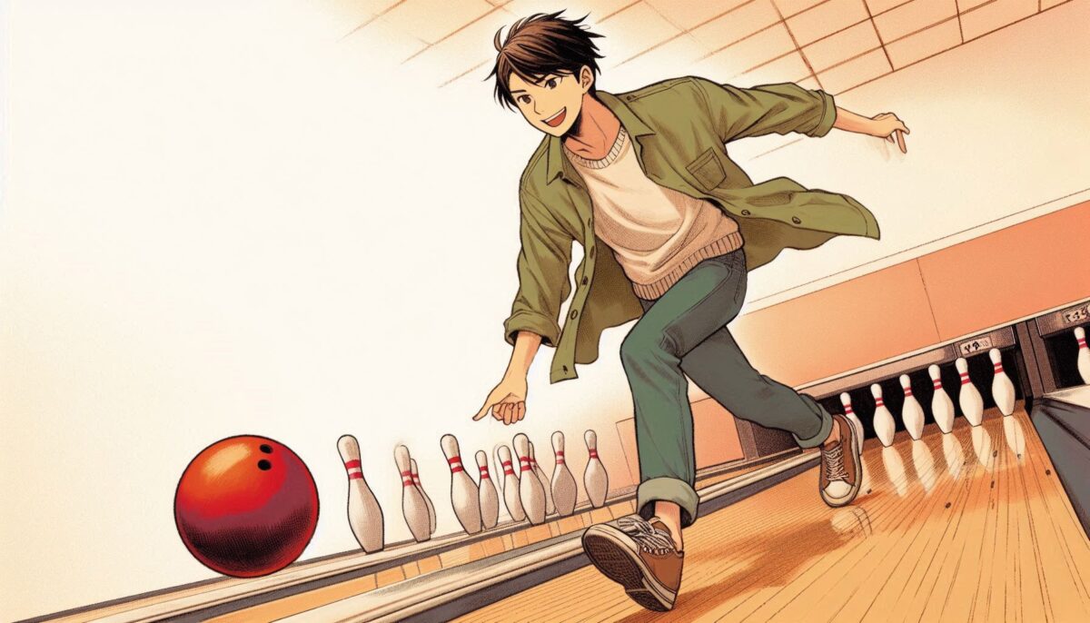 ボウリングのボールを投げる男性