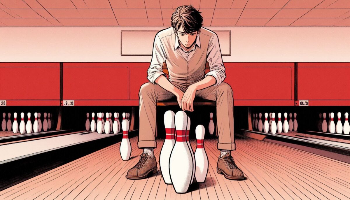 オープンフレームになって落ち込む男性