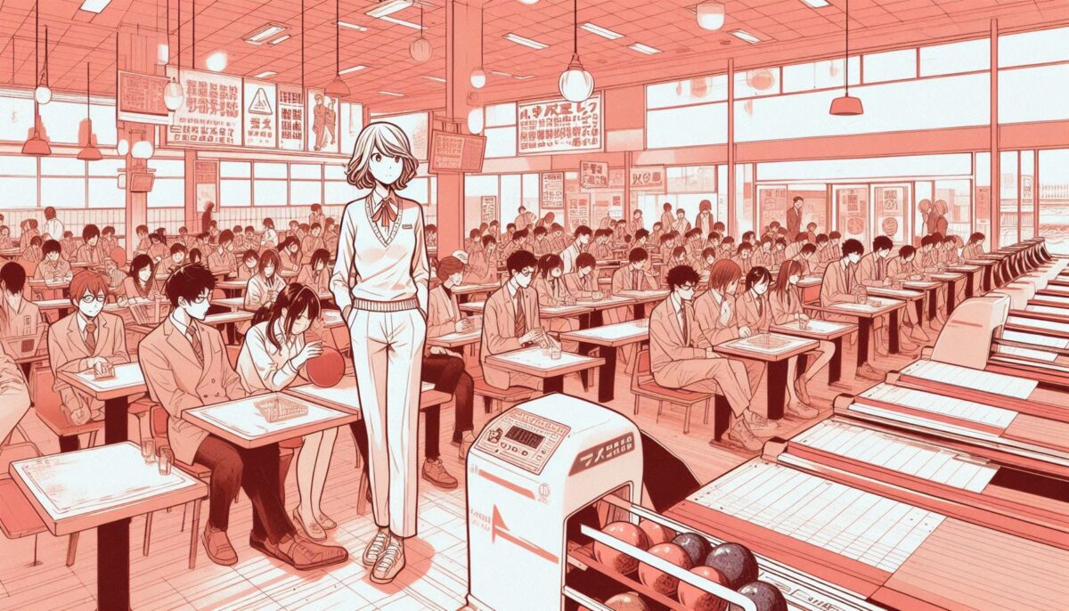 混雑するボウリング場で戸惑う女性利用者