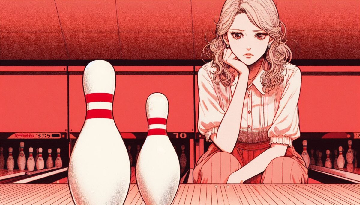 スプリット状態のピンを見つめる女性