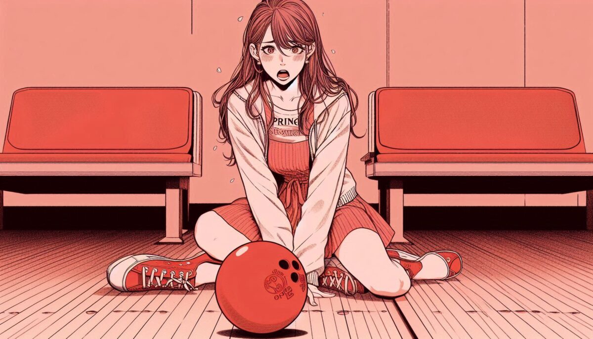 ボウリングが下手で泣いている女性